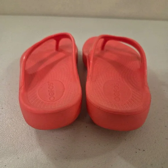 Oofos OOlala Recovery Sandals Womens 8 Neon Coral Pink Thong Flip Flops 1001 - Picture 3 of 7